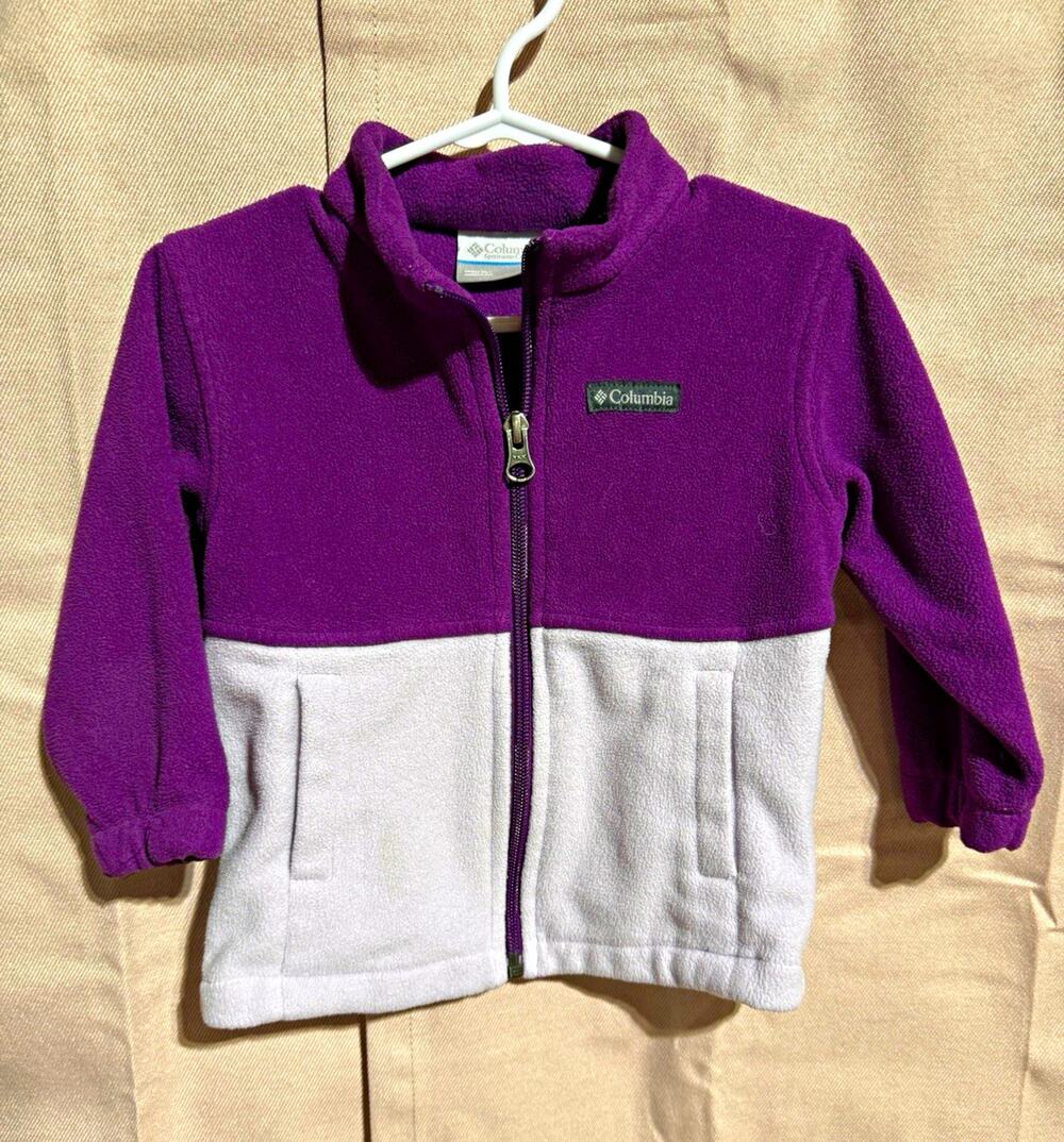 Columbia Toddler Full Zip Fleece Jacket Colorblock Purple Gray Pockets 12-18M